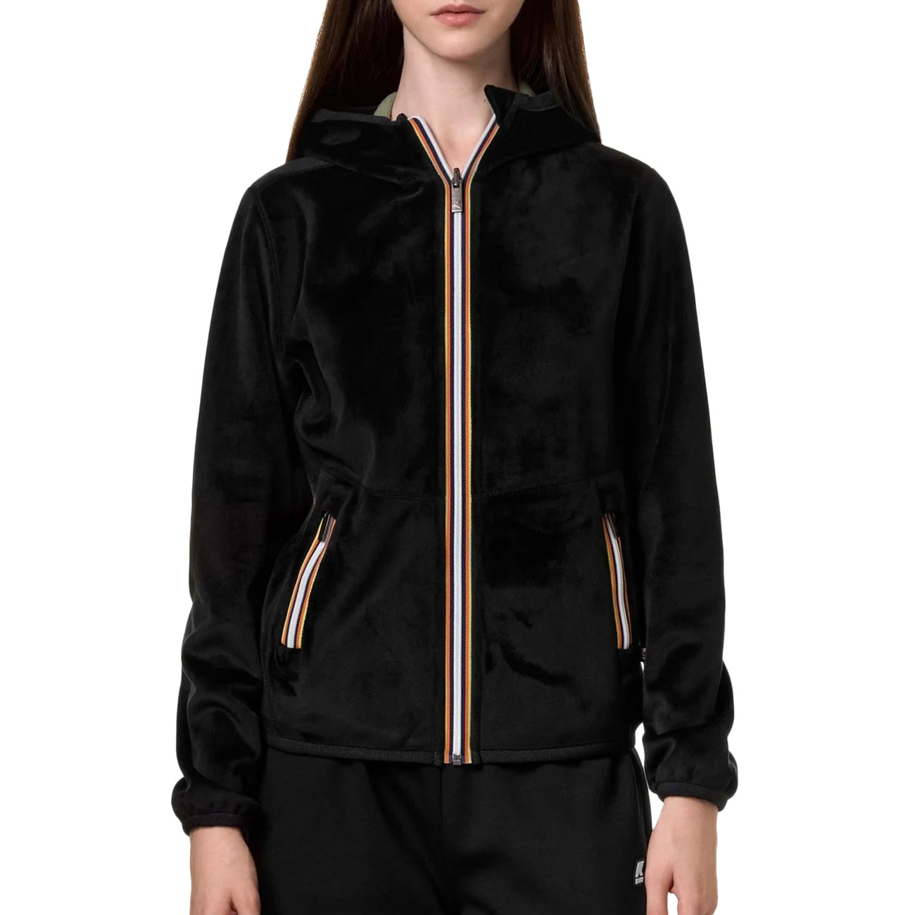 K-WAY Bomber Lily Velour Polar Pile Donna Nero Verde K5117YW ALZ NERO/VERDE 