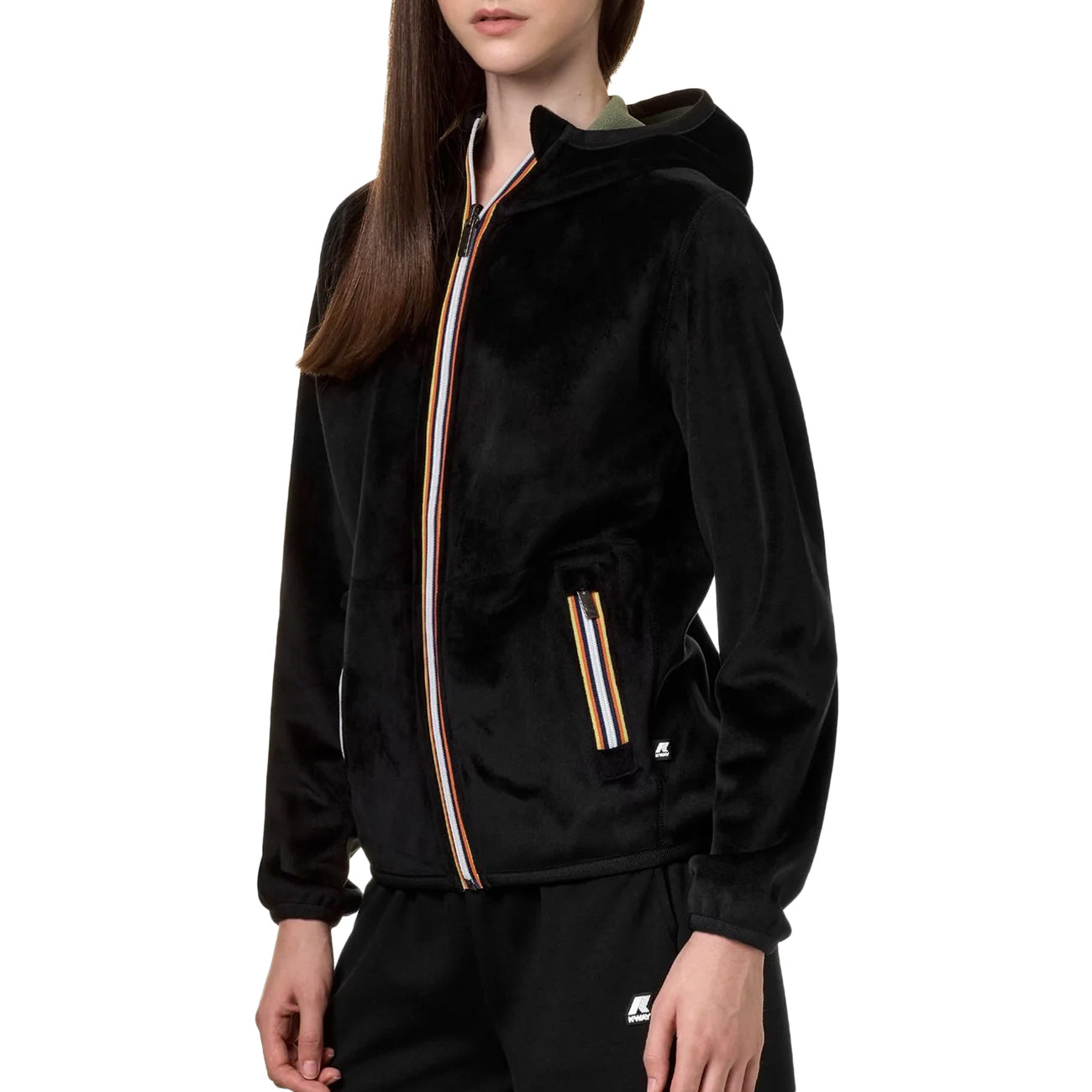 K-WAY Bomber Lily Velour Polar Pile Donna Nero Verde K5117YW ALZ NERO/VERDE 