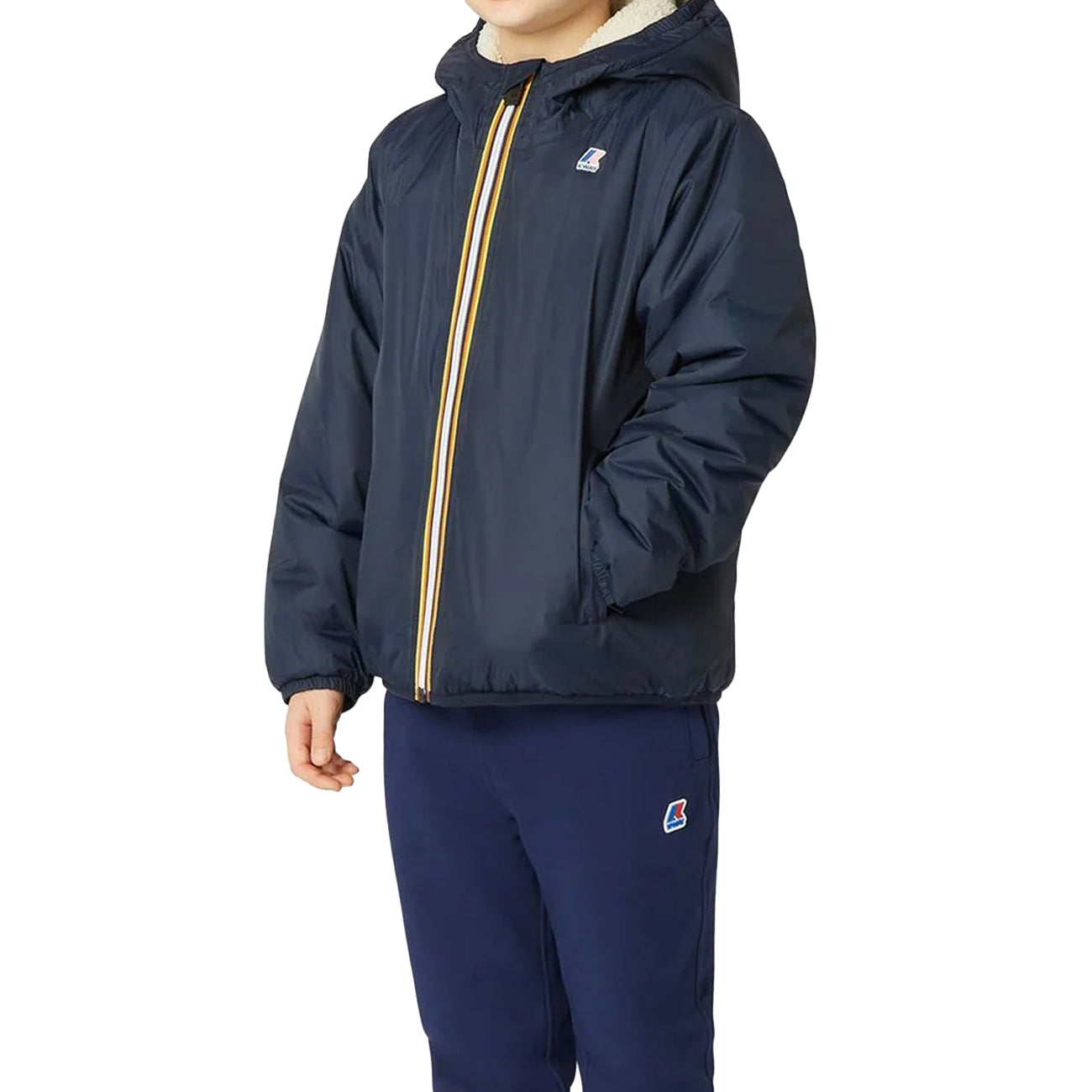K-WAY Giubbotto Le Vrai 3.0 Claude Orsetto Bambino Ecru Blu Navy K6115FW C04/ECRU/BLU NAVY 