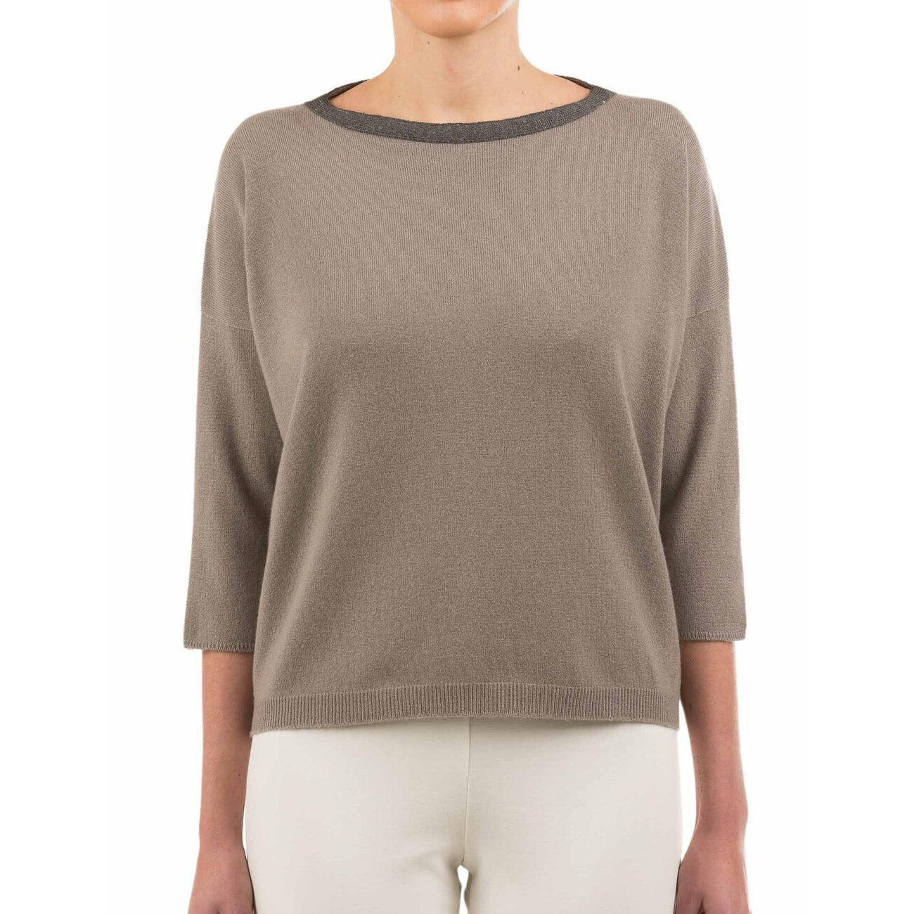 LE TRICOT PERUGIA Pullover Con Scollo A Barca Donna Taupe Grey 46546 9076 D.TAUPE+D.GREY 