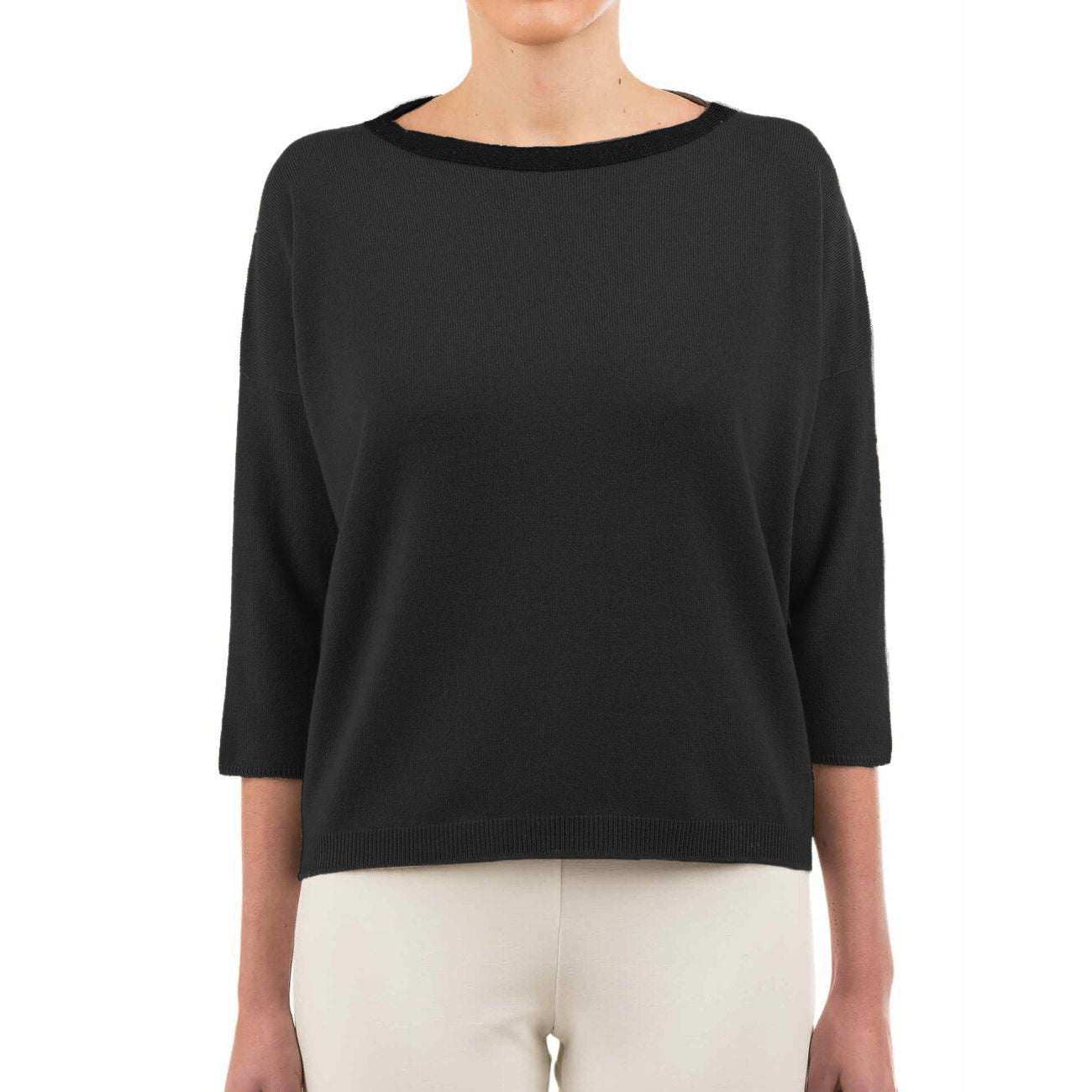 LE TRICOT PERUGIA Pullover D. Scol.Barca M. 3/4 Lana/Cashmere Le Tricot Perugia 46546 999 BLACK 