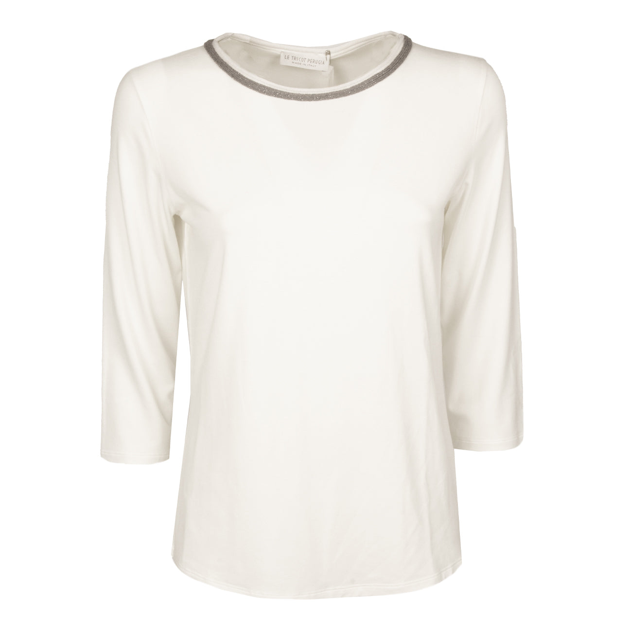 LE TRICOT PERUGIA T.Shirt In Viscosa Stretch Donna Off-White & Taupe 66449 9433 OFFWHT+OFFWHT+TAUPE 