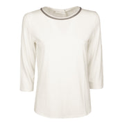LE TRICOT PERUGIA T.Shirt In Viscosa Stretch Donna Off-White & Taupe 66449 9433 OFFWHT+OFFWHT+TAUPE 