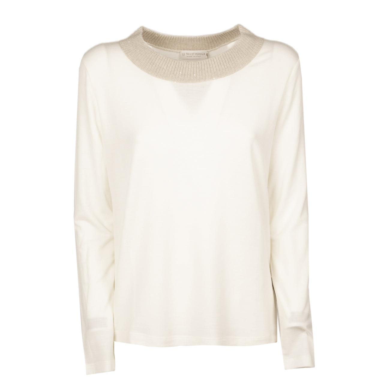 LE TRICOT PERUGIA Maglia In Lana Stretch Donna Bianca E Beige 66458 9295 WHITE+BEIGE 