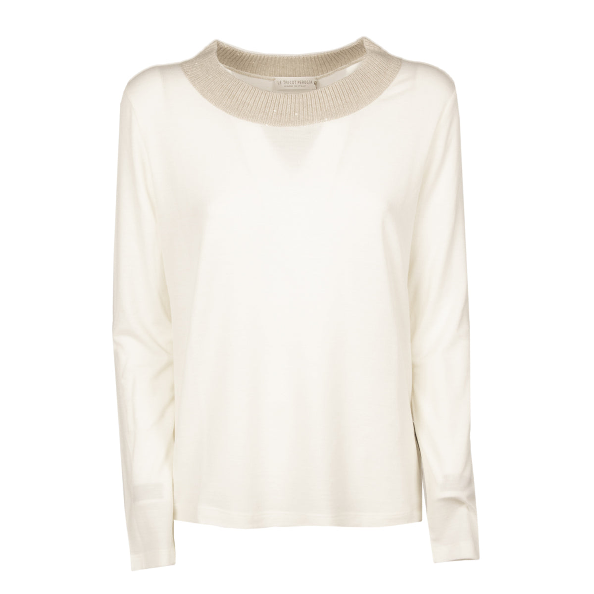 LE TRICOT PERUGIA Maglia In Lana Stretch Donna Bianca E Beige 66458 9295 WHITE+BEIGE 
