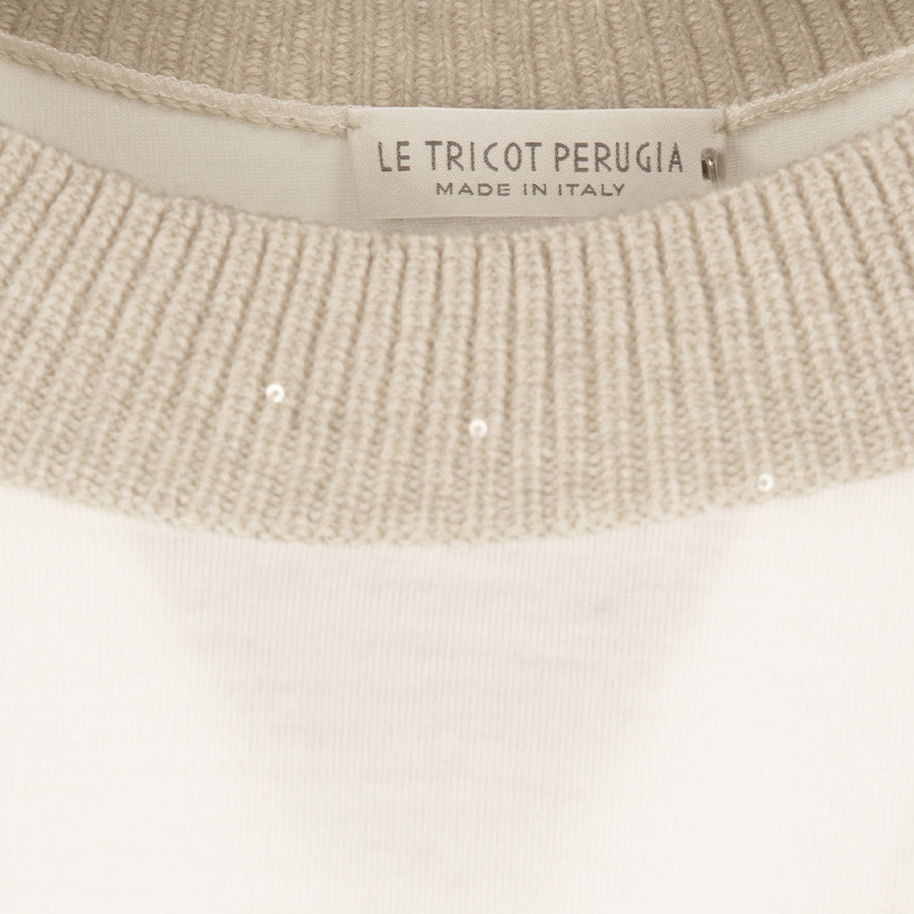 LE TRICOT PERUGIA Maglia In Lana Stretch Donna Bianca E Beige 66458 9295 WHITE+BEIGE 