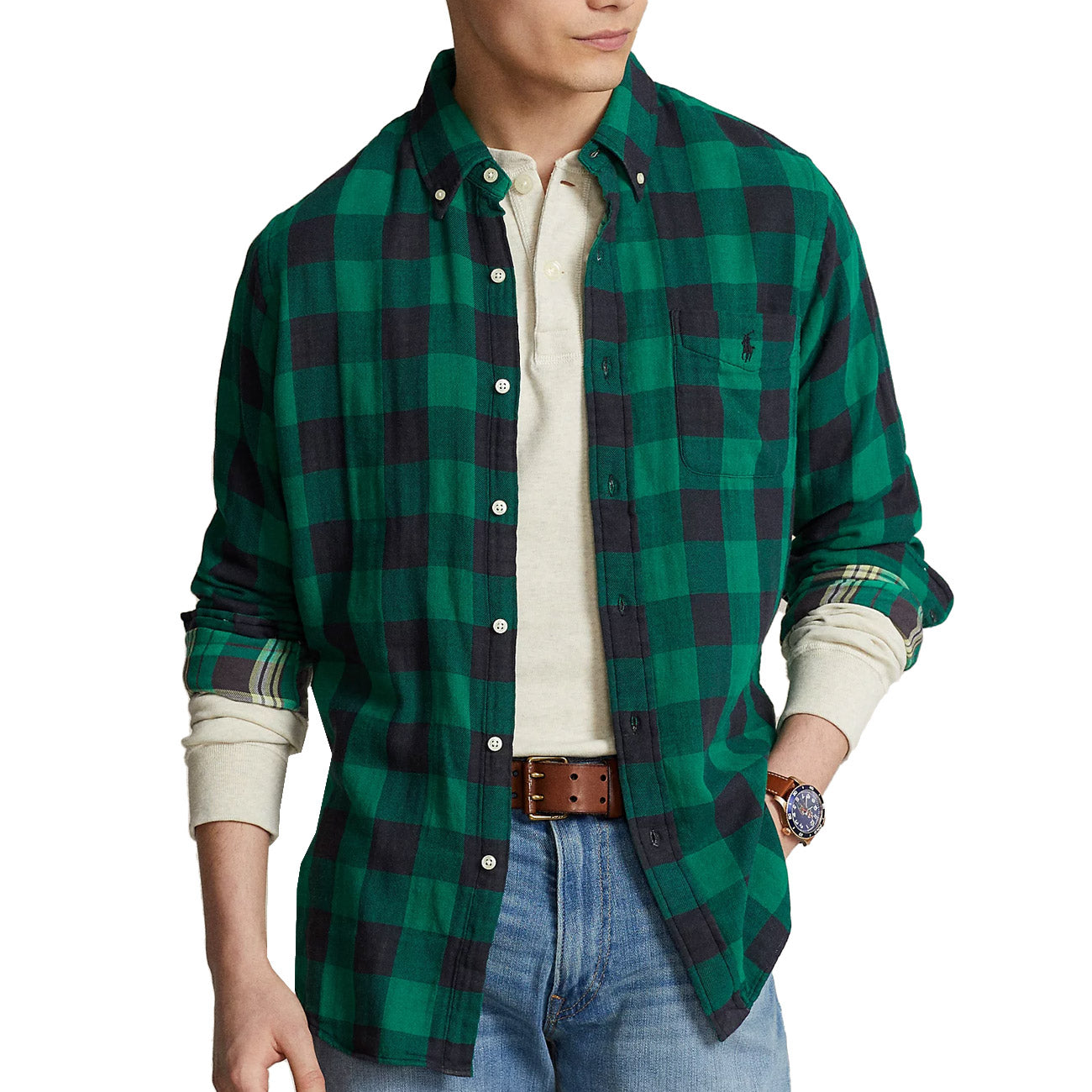 POLO RALPH LAUREN Camicia Sportiva Uomo Emerald Black 710922250 004 EMERALD/BLACK 