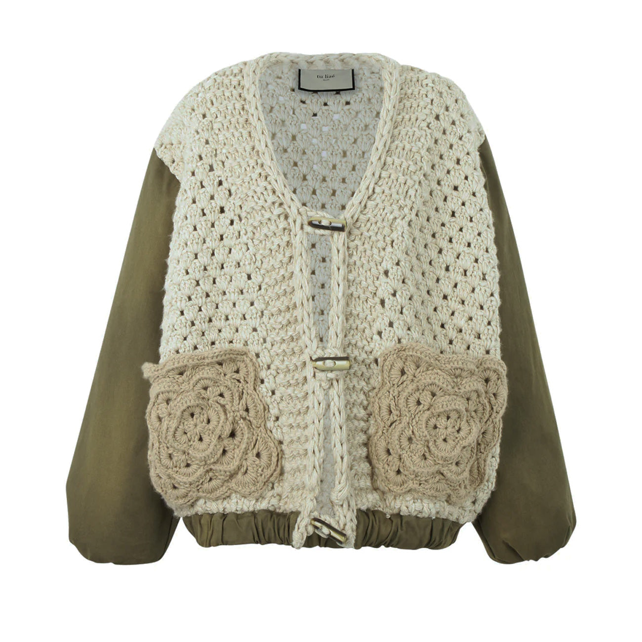 TU LIZE' Cardigan In Lana TZWMC008 VERDE/BEIGE 
