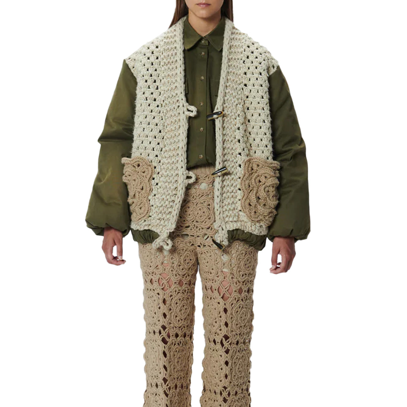TU LIZE' Cardigan In Lana TZWMC008 VERDE/BEIGE 