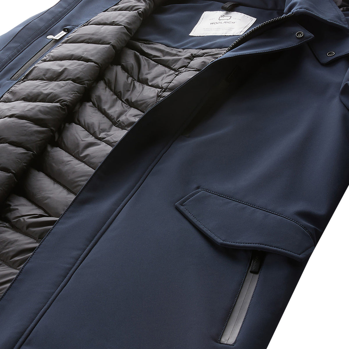 WOOLRICH Cappotto Barrow Mac In Tech Softshell Uomo Melton Blue CFWOOU0792MRUT3496 3989 MELTON BLUE 