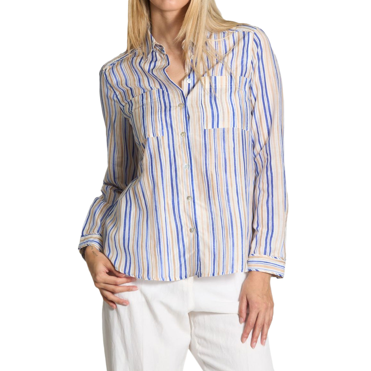 Camicetta Agape Donna Riga Blu Bianco AGAPE 2413111214200 005 RIGA BLU/BIANCO MARELLA 