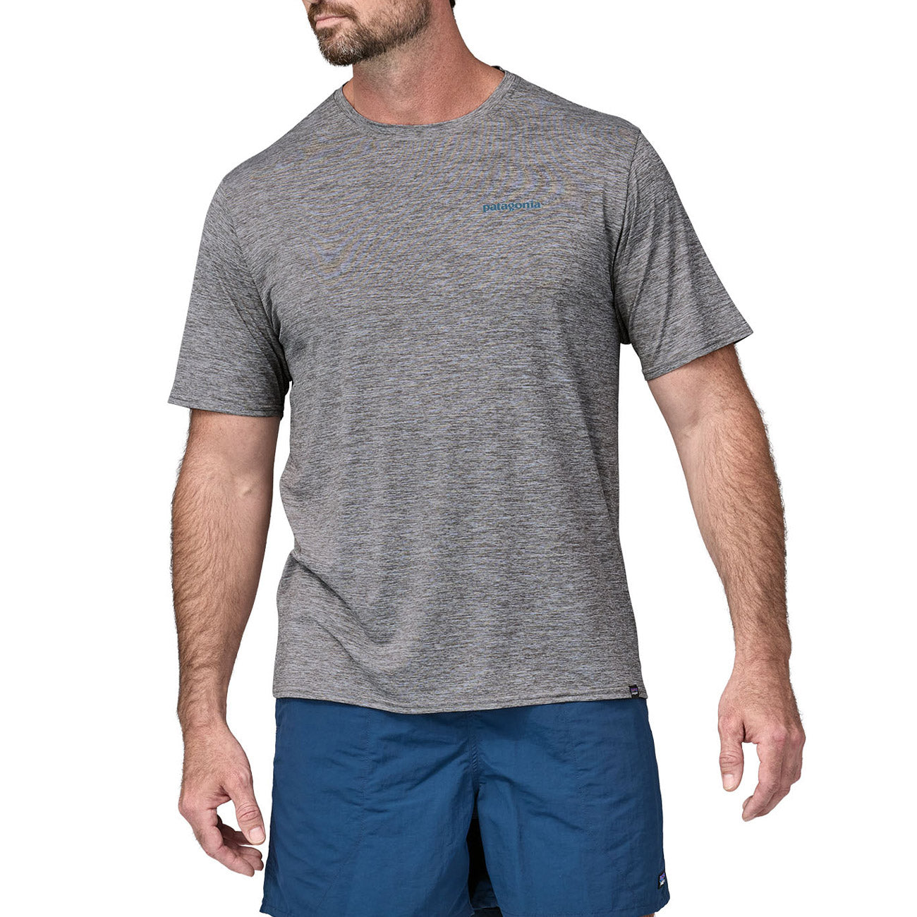 PATAGONIA Tshirt Cool Daily Graphic Waters Uomo Abalone Blue Feather Grey 45355 BLAF BOARDSHORT LOGO BLUE GREY 
