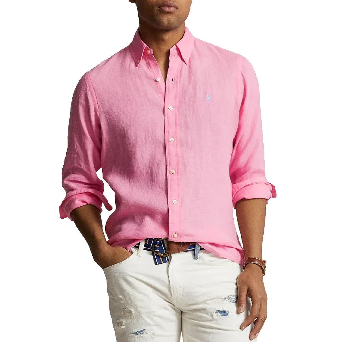 POLO RALPH LAUREN Camicia In Lino Uomo Florida Pink 710829443 028 FLORIDA PINK 
