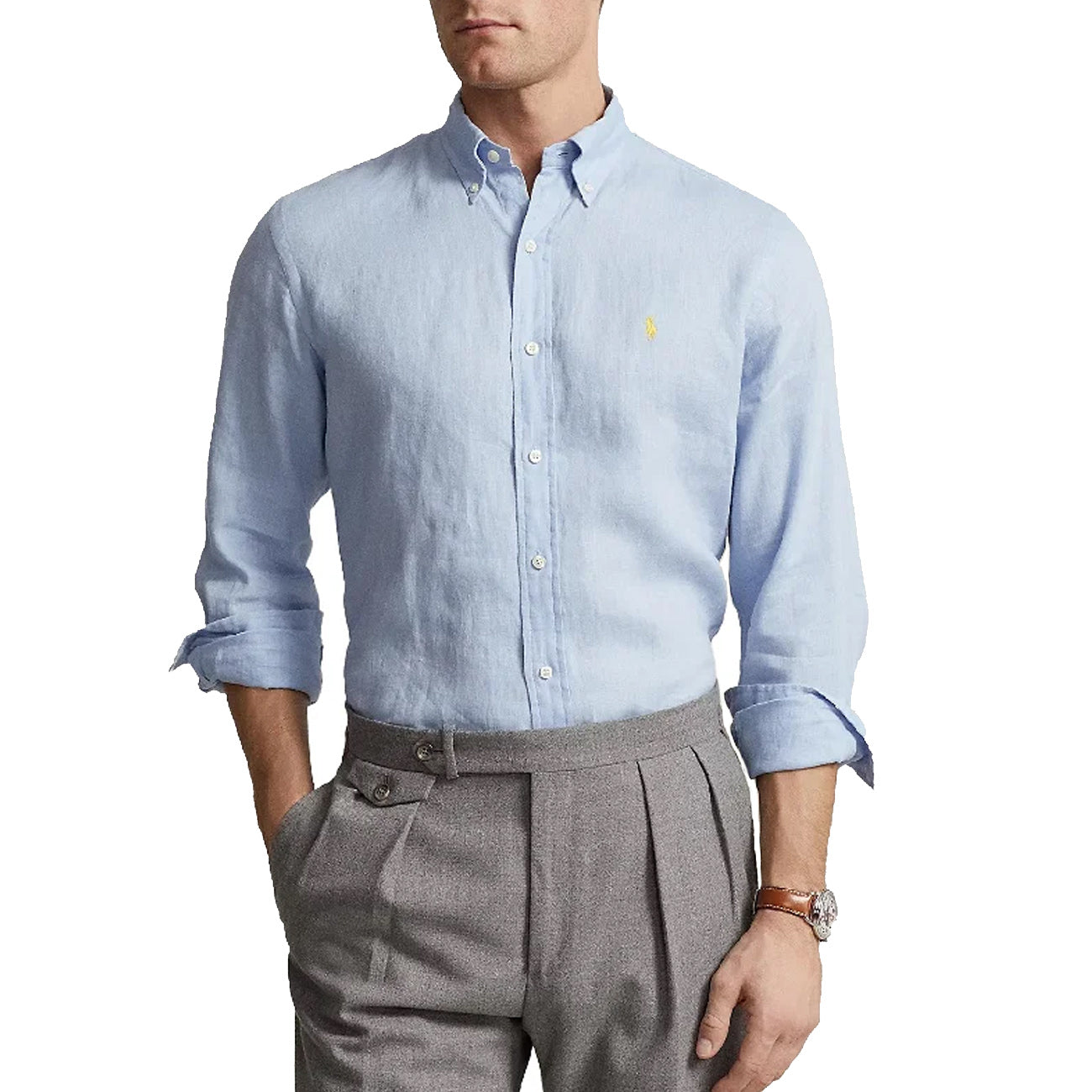 POLO RALPH LAUREN Camicia In Lino Uomo Blue Hyacinth 710829443 029 BLUE HYACINTH 