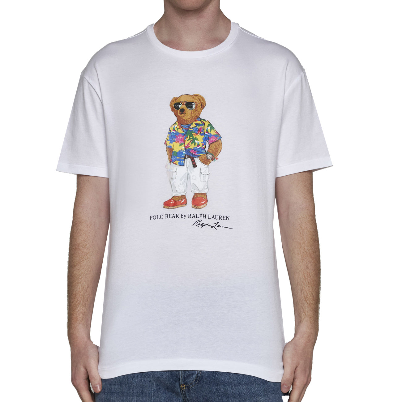 POLO RALPH LAUREN T-Shirt Orsetto Patch Uomo White Beach Club Bear 710854497 032 SP24 WHITE BEACH CLUB BEAR 