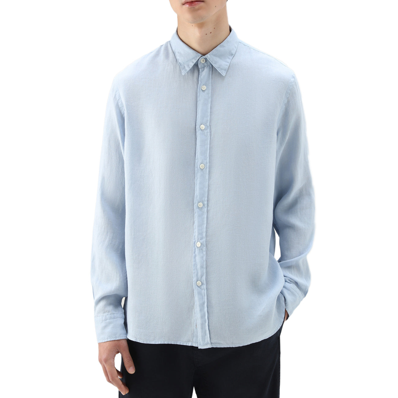 WOOLRICH Camicia Di Lino Uomo Pale Indigo CFWOSI0113MRUT3372 30052 PALE INDIGO 