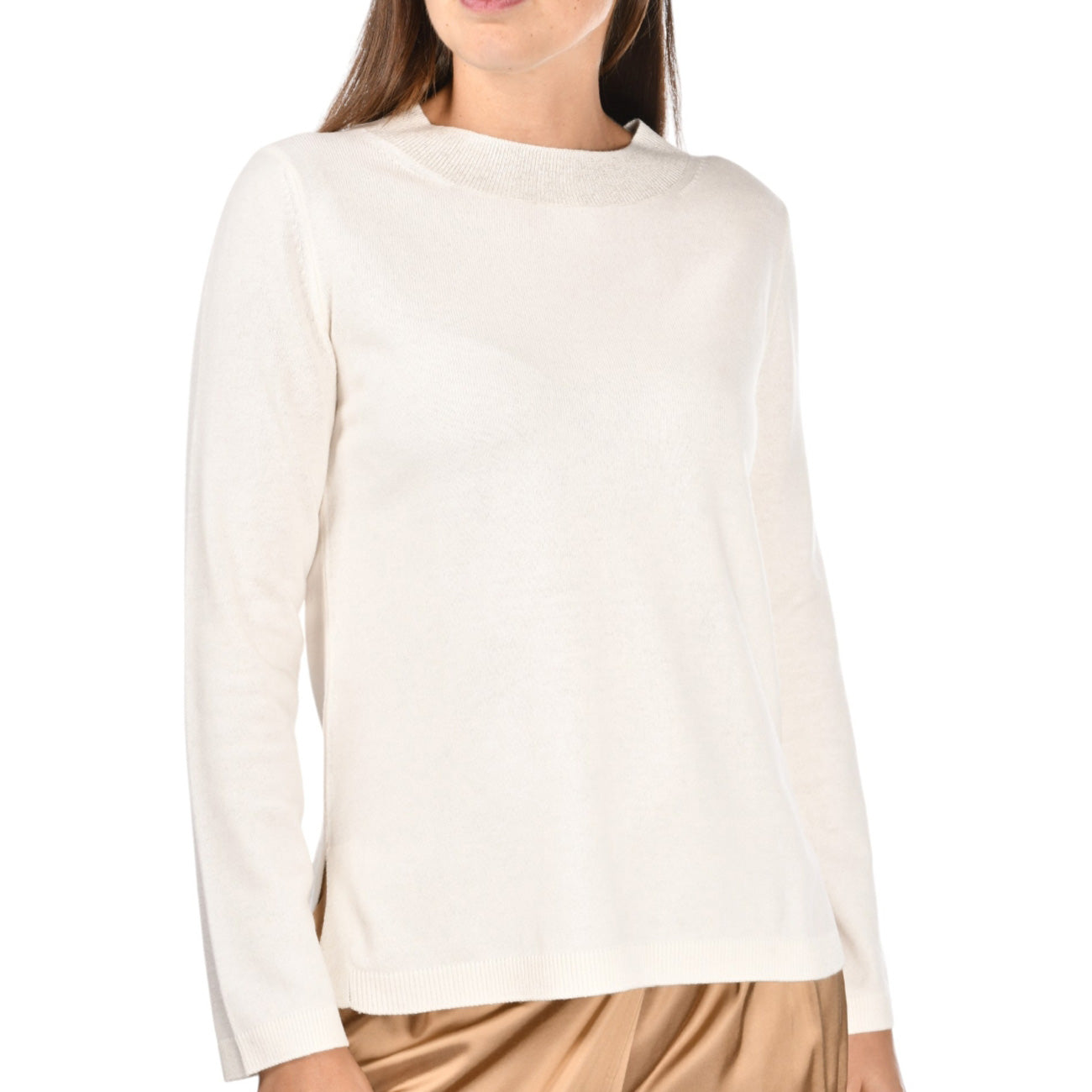 GRAN SASSO Maglia In Lurex Con Spacchi In Lana Donna Panna 57290/12857 001 PANNA 