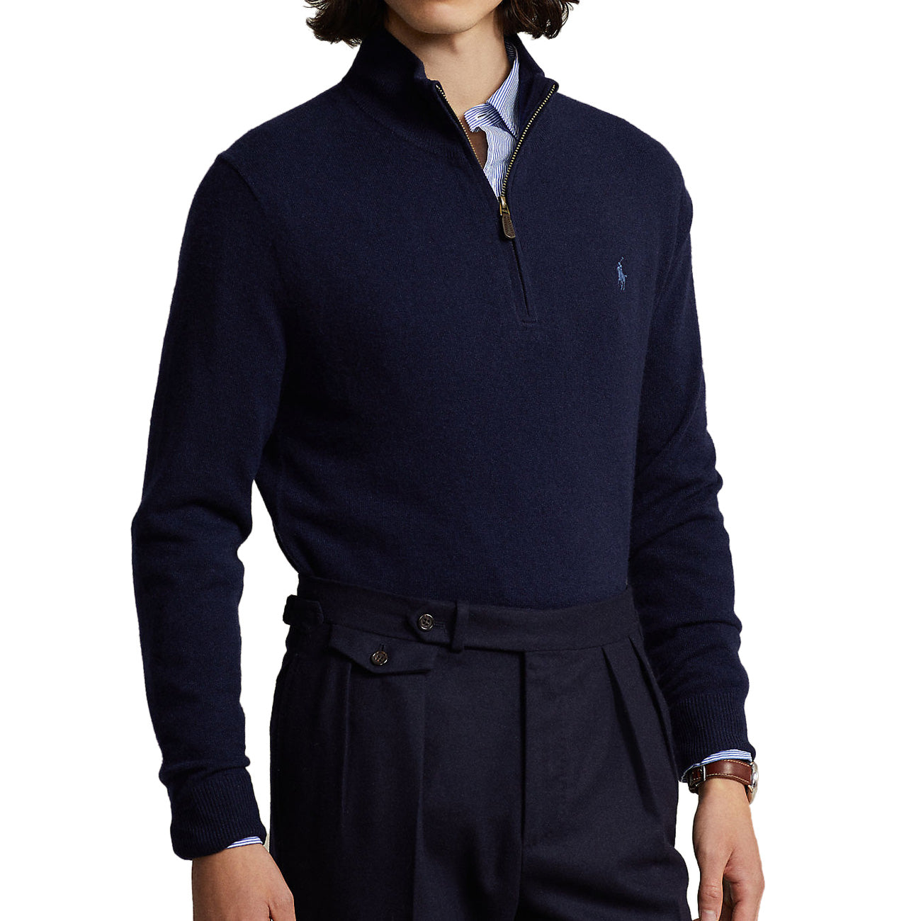 POLO RALPH LAUREN Pullover Mezza Zip In Lana Merino Uomo Hunter Navy 710876756 001 HUNTER NAVY 