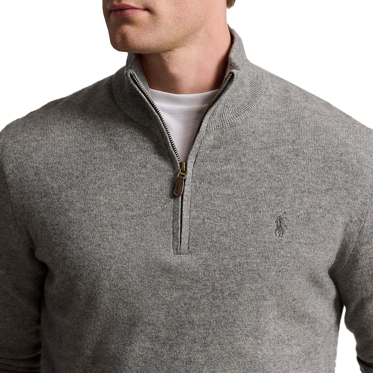 POLO RALPH LAUREN Pullover Mezza Zip In Lana Merino Uomo Fawn Grey Heather 710876756 009 FAWN GREY HEATHER 