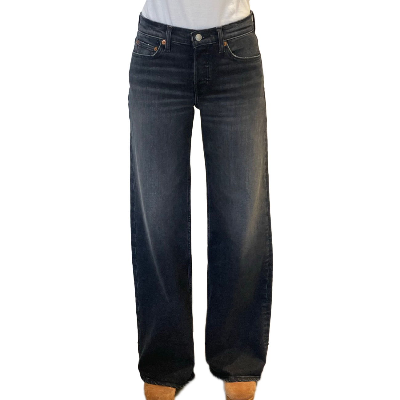RE/DONE Jeans Mid Rise Wide Leg Donna Onyx Fade 144-03WMRWDLG ONYX FADE 