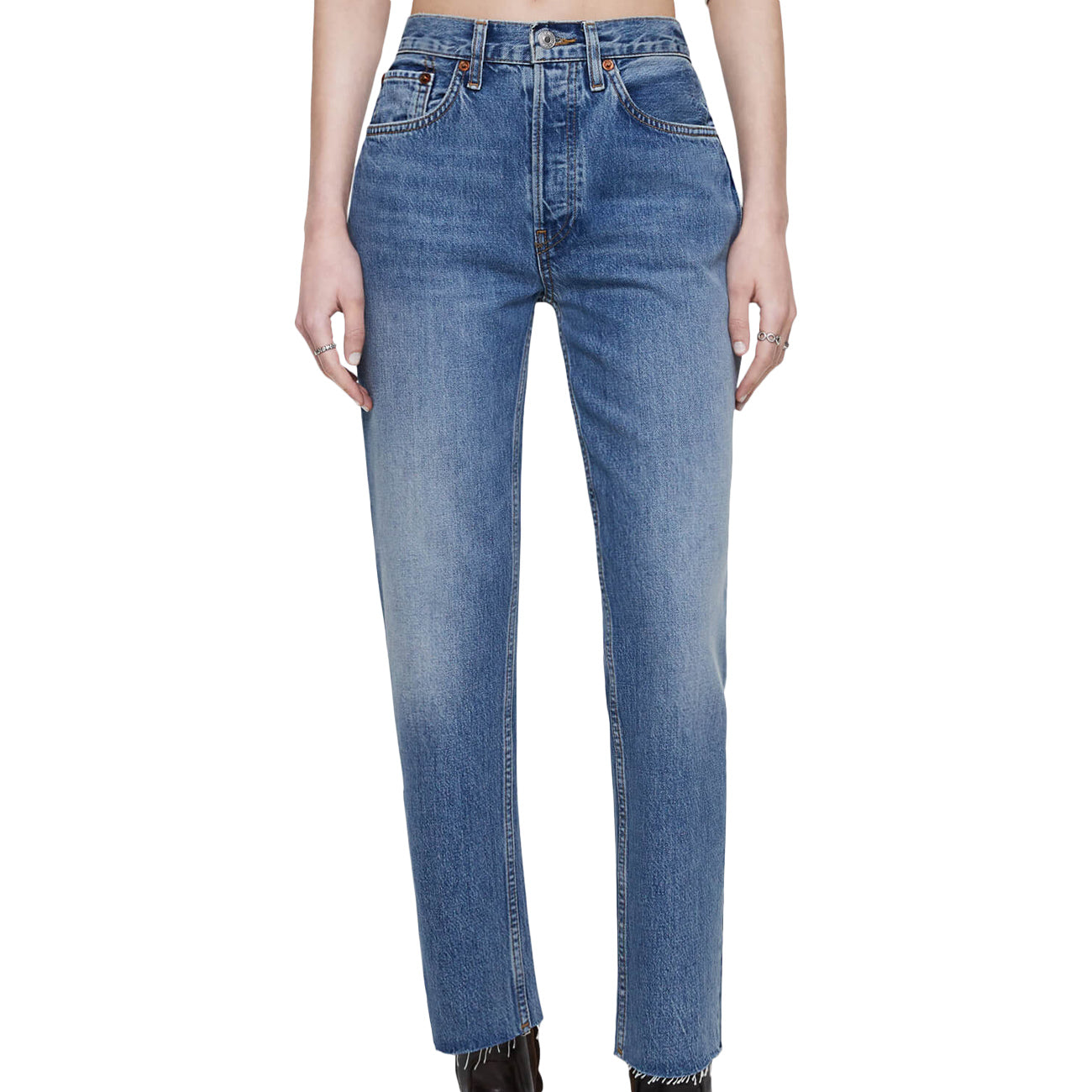 RE/DONE 70S Stove Pipe Jeans Donna Medium Vain 188-3WSTV27 MEDIUM VAIN 