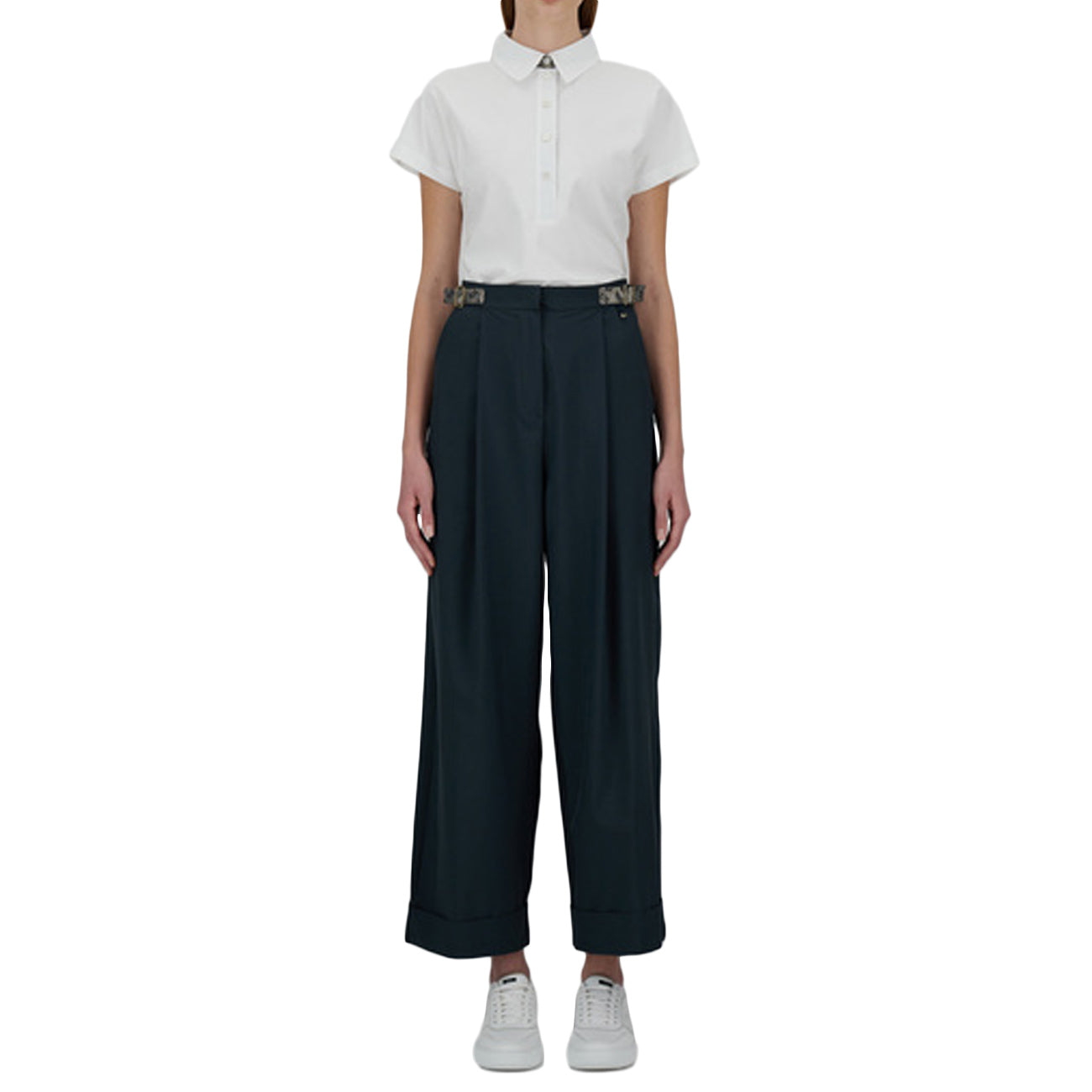 HERNO Pantalone Structured Ny E Monogram Lurex PT000092D-12609Z 9200 BLU 