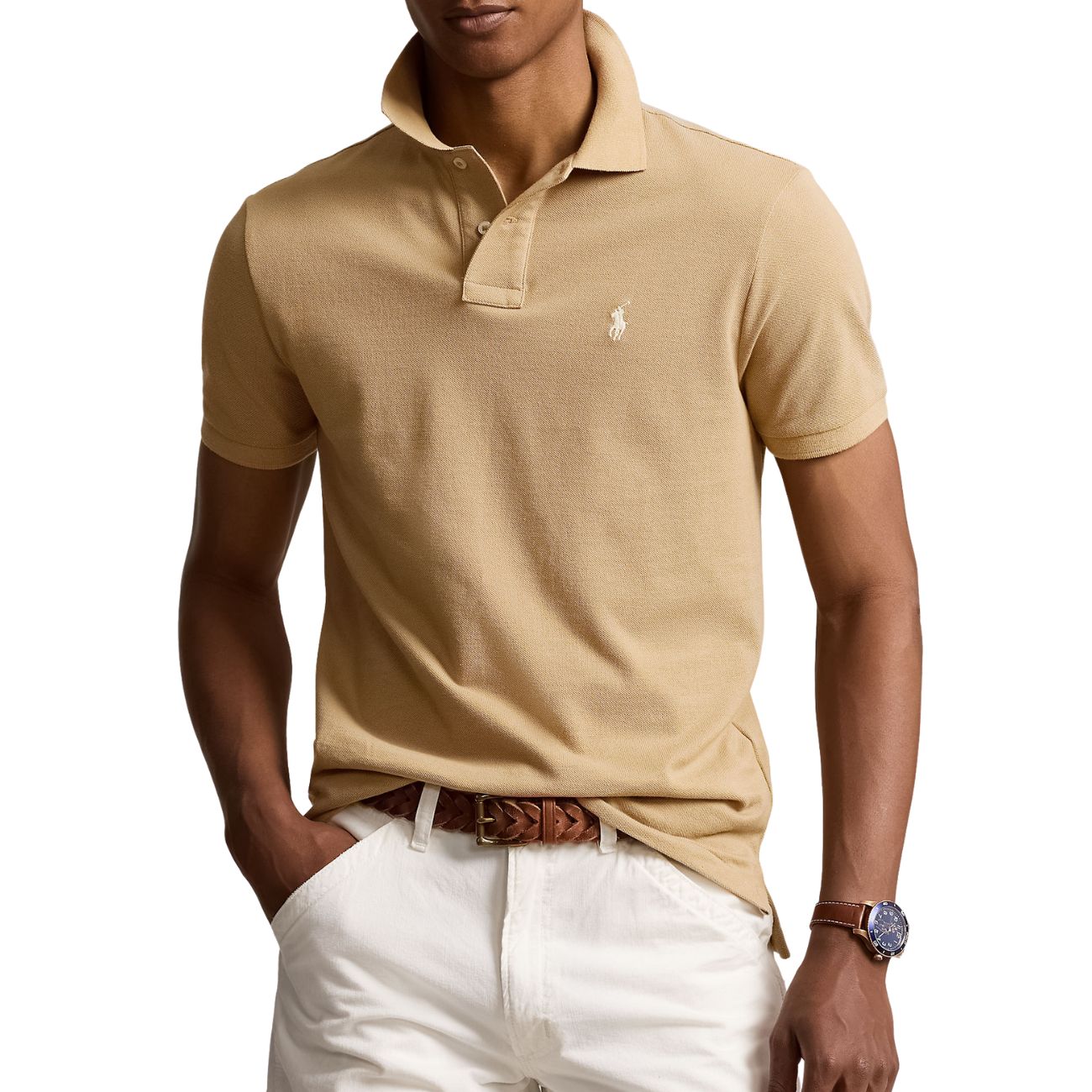 POLO RALPH LAUREN Polo Slim Fit Mesh Uomo Caffè 710536856 379 CAFE TAN/C8176 