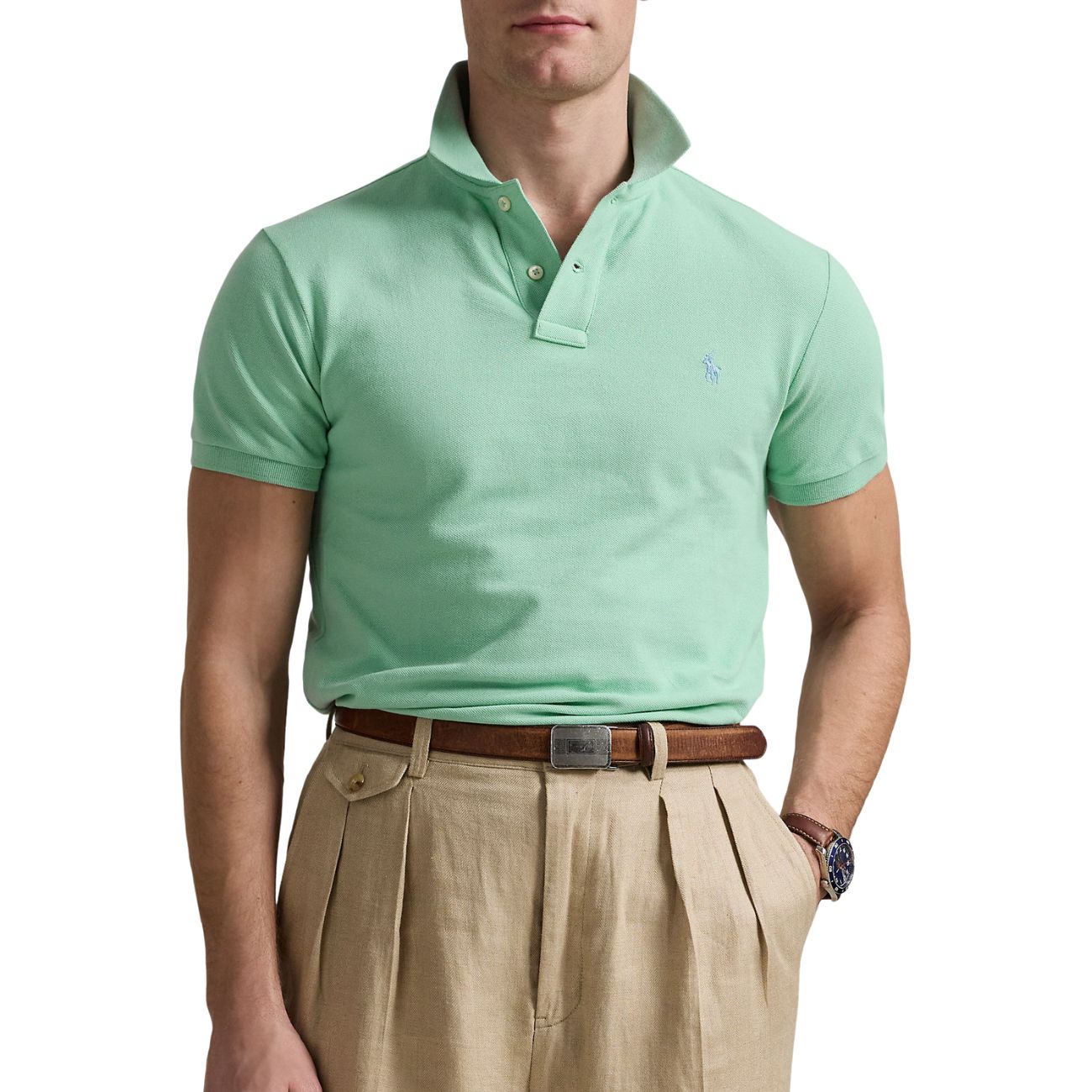 POLO RALPH LAUREN Polo Slim Fit Mesh Uomo Celadon 710536856 451 CELADON/C7215 