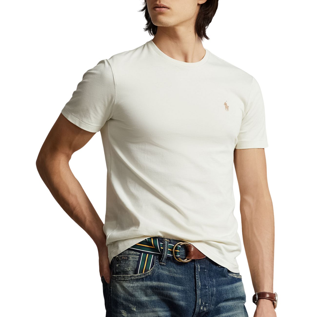POLO RALPH LAUREN T.Shirt Girocollo Slim Fit Jersey Uomo Parchment Cream 710671438 350 PARCHMENT CREAM/C8634 