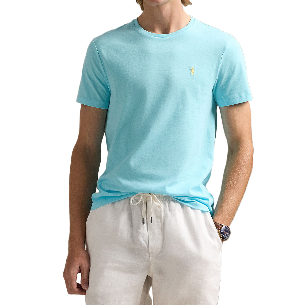 POLO RALPH LAUREN T-Shirt Girocollo Slim Fit Jersey Uomo Aqua Blue 710671438 407 AQUA BLUE/C1382 
