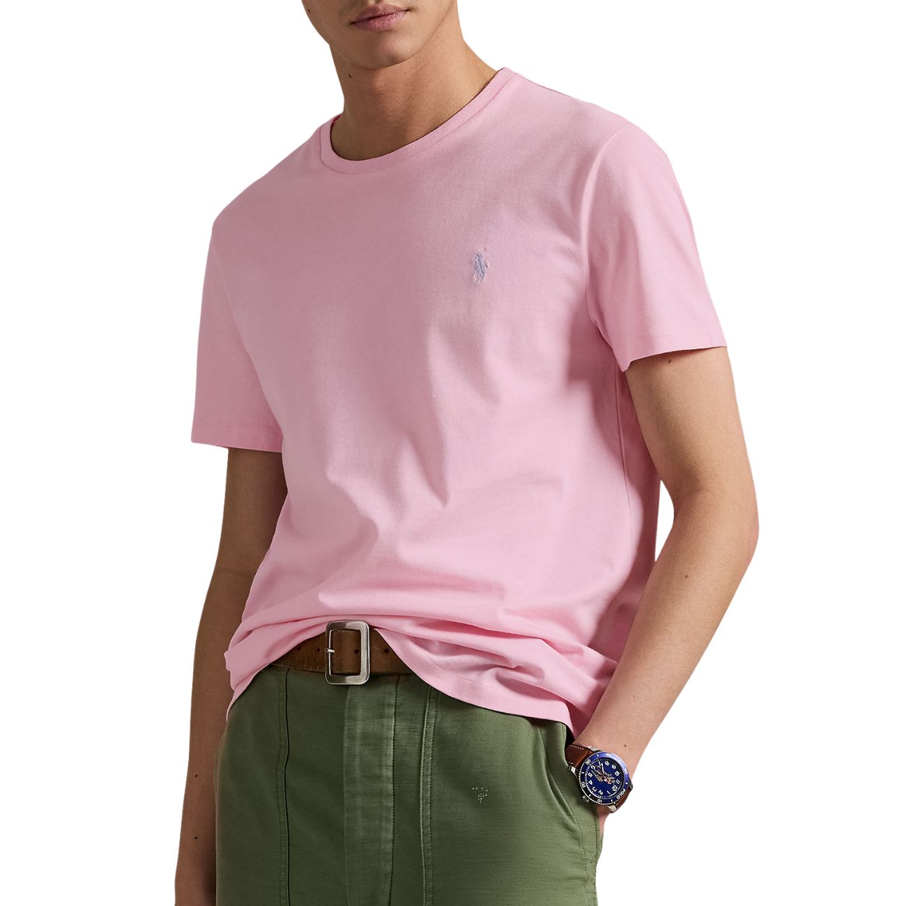 POLO RALPH LAUREN T-Shirt Girocollo Slim Fit Jersey Uomo Bath Pink 710671438 417 BATH PINK/C7172 