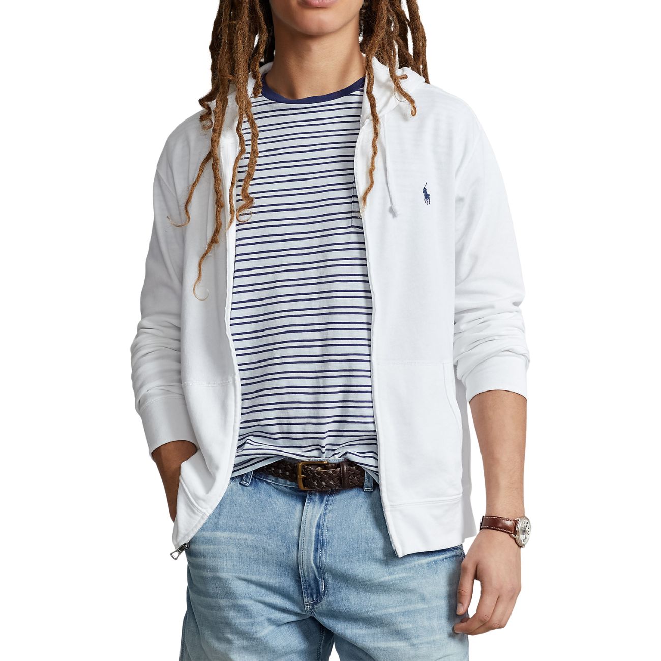 POLO RALPH LAUREN Felpa Zip Con Cappuccio In Cotone Garzato Uomo Bianco 710706348 002 WHITE 