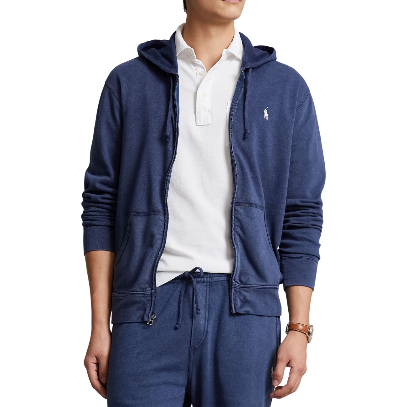 POLO RALPH LAUREN Felpa In Cotone Garzato Con Cappuccio Uomo Newport Navy 710706348 011 NEWPORT NAVY 