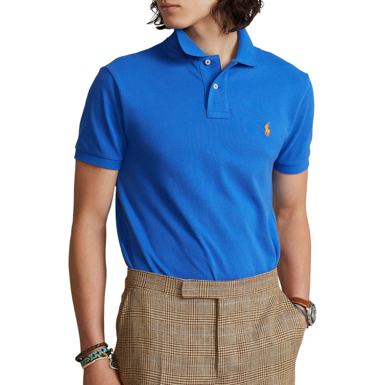 POLO RALPH LAUREN Polo Slim Fit Mesh Uomo Blu Iris 710795080 014 NEW IRIS BLUE/C2427 
