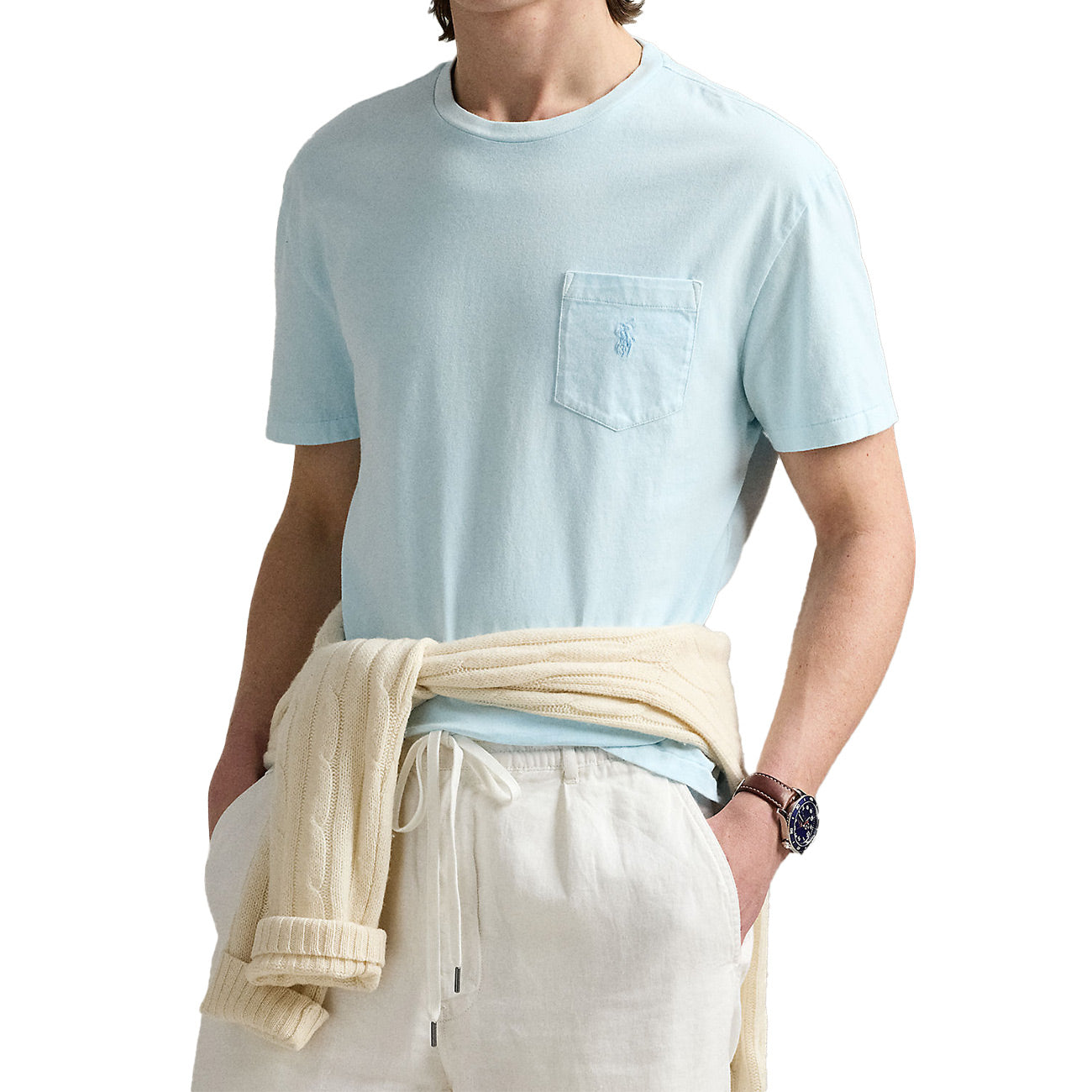 POLO RALPH LAUREN T-Shirt Slim Fit Con Taschino Uomo Sky 710969628 002 SKY 