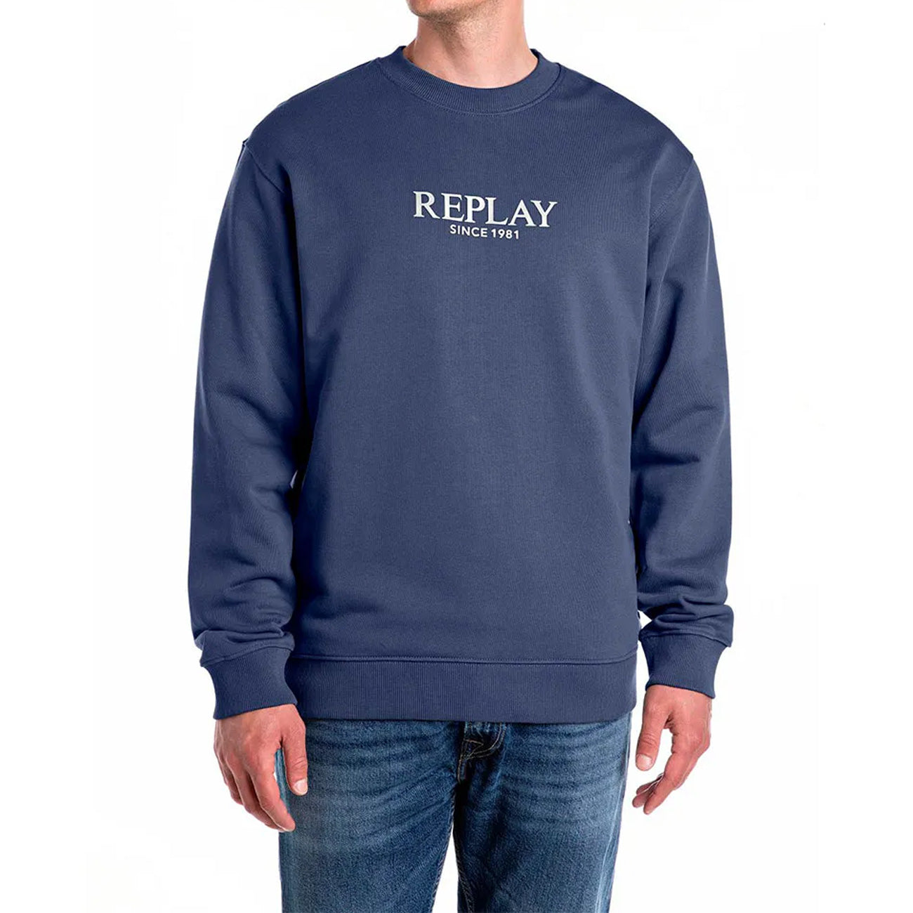 REPLAY Felpa Girocollo Con Ricamo Lettering Uomo Blu M3076.000.23802 282 BLUE 