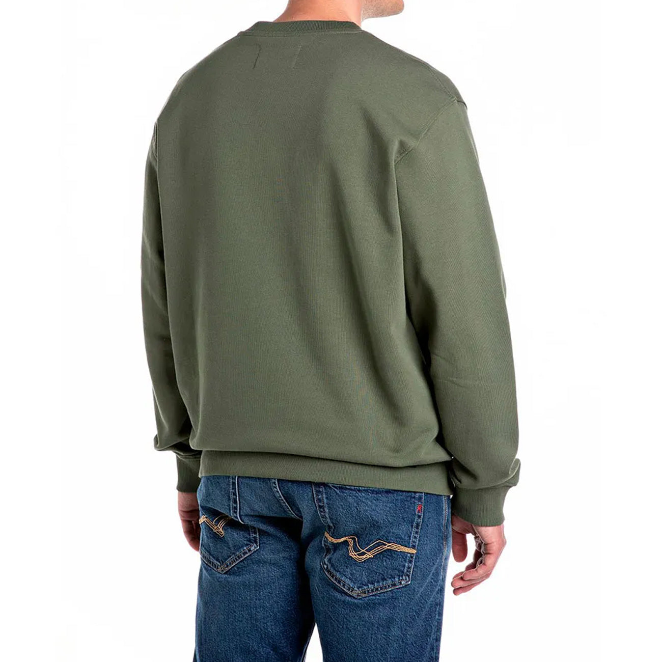 REPLAY Felpa Girocollo Con Ricamo Lettering Uomo Verde Militare M3076.000.23802 438 MILITARY GREEN 