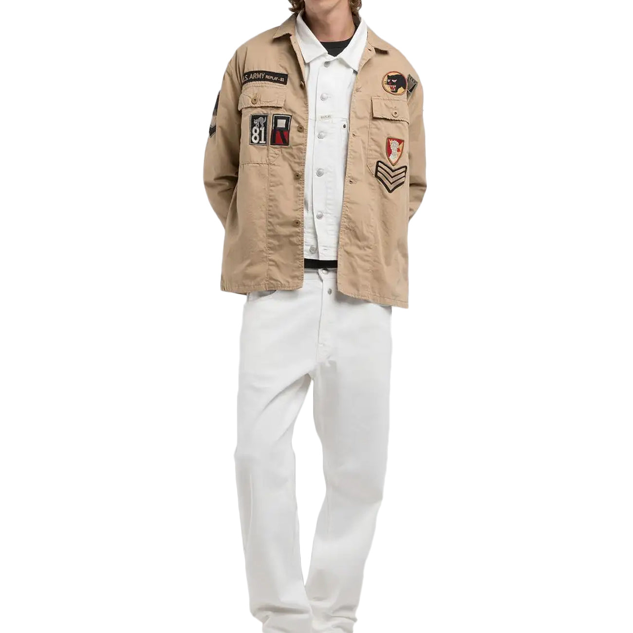 REPLAY Field Jacket Con Patch Uomo Beige M8445A.000.85172 568 BEIGE 
