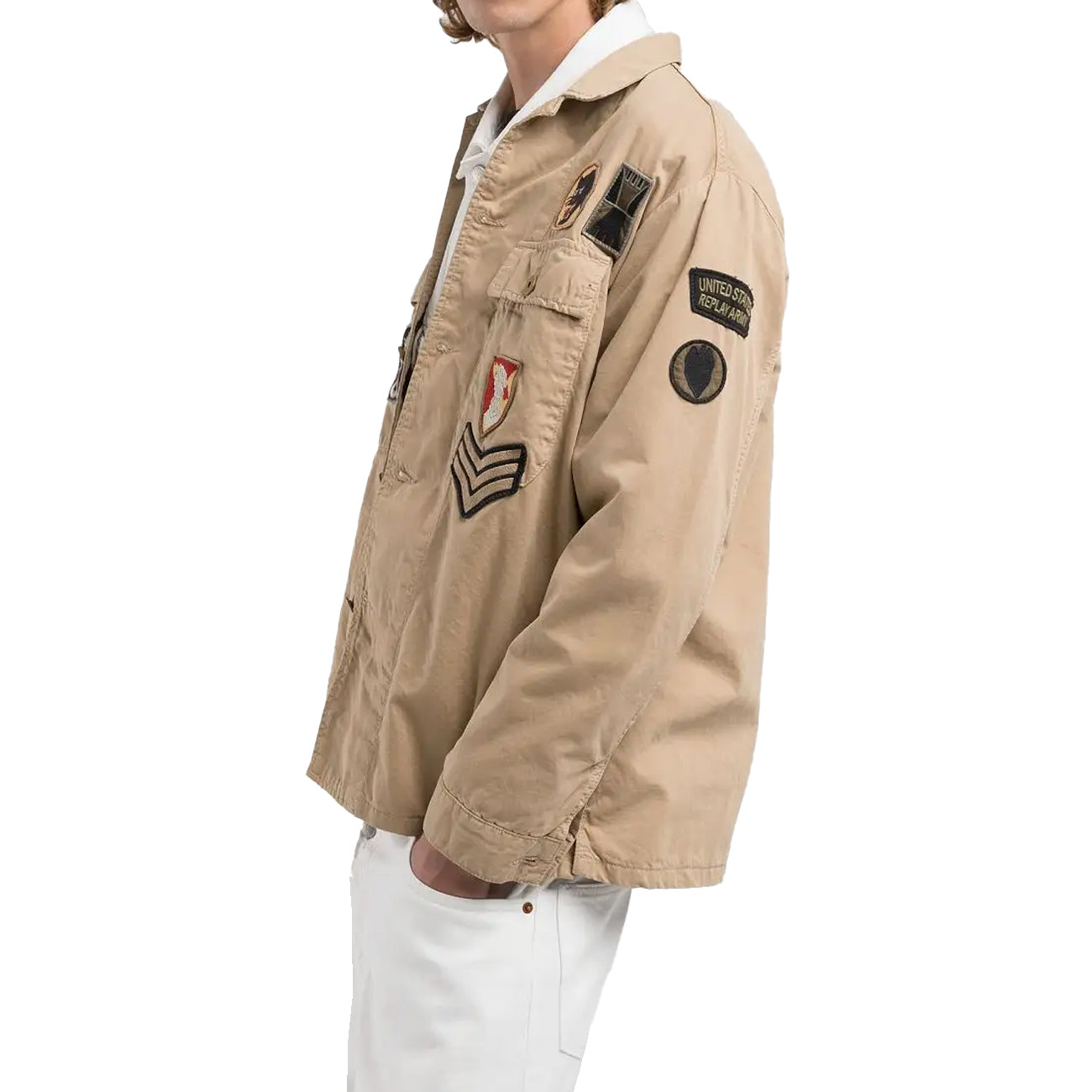 REPLAY Field Jacket Con Patch Uomo Beige M8445A.000.85172 568 BEIGE 