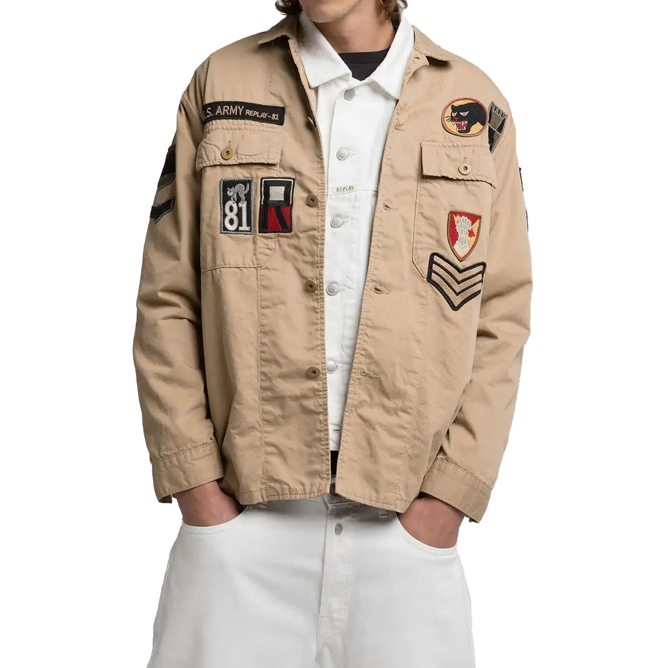 REPLAY Field Jacket Con Patch Uomo Beige M8445A.000.85172 568 BEIGE 