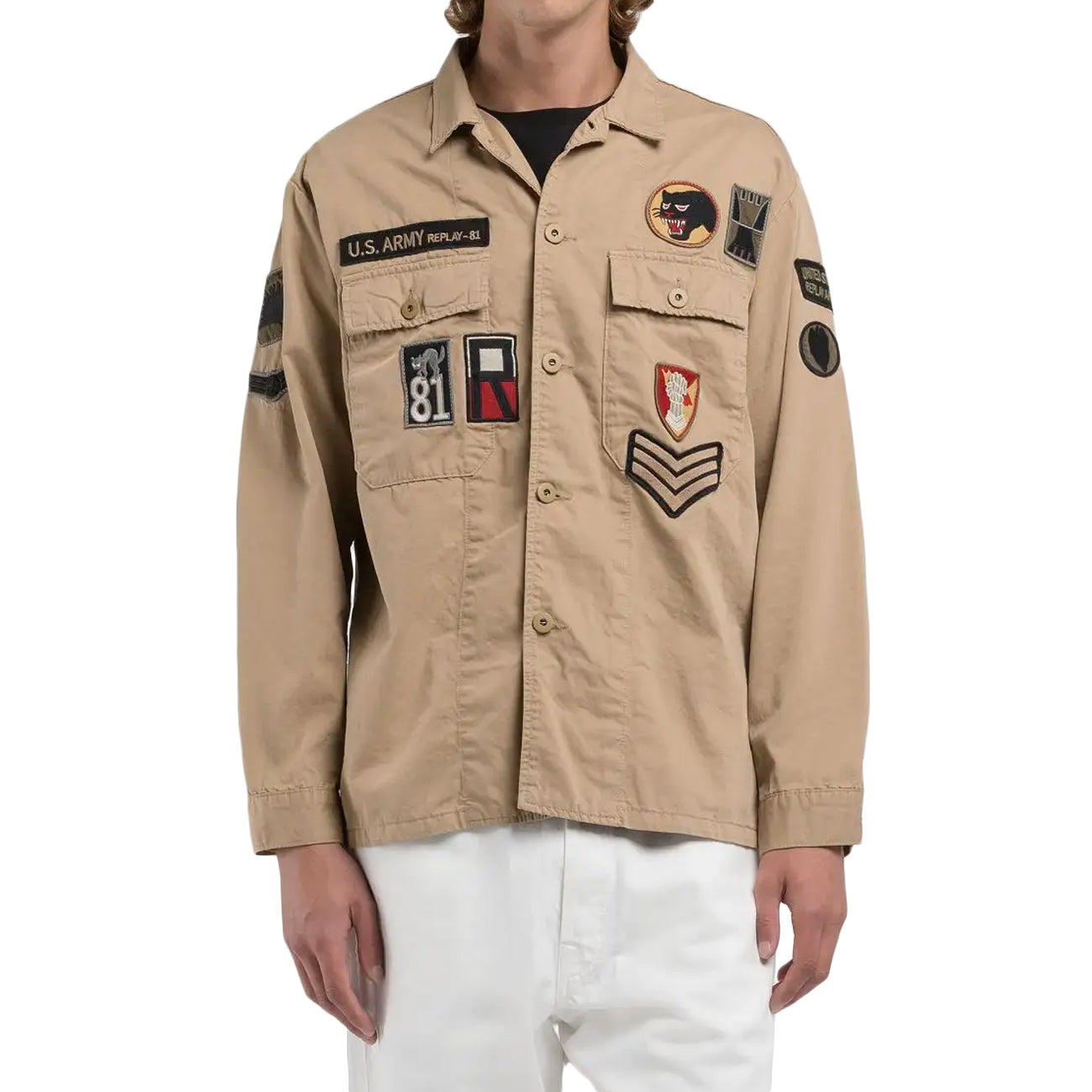 REPLAY Field Jacket Con Patch Uomo Beige M8445A.000.85172 568 BEIGE 