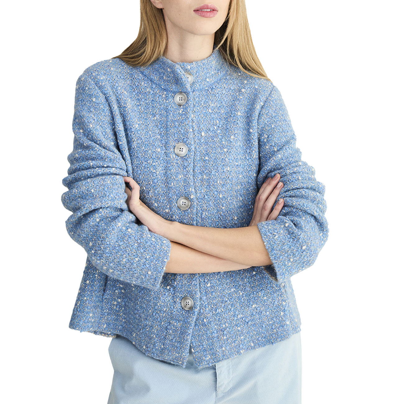 ANNECLAIRE Giacca In Boucle' Stile Chanel Con Bottoni D1229 755 DENIM 