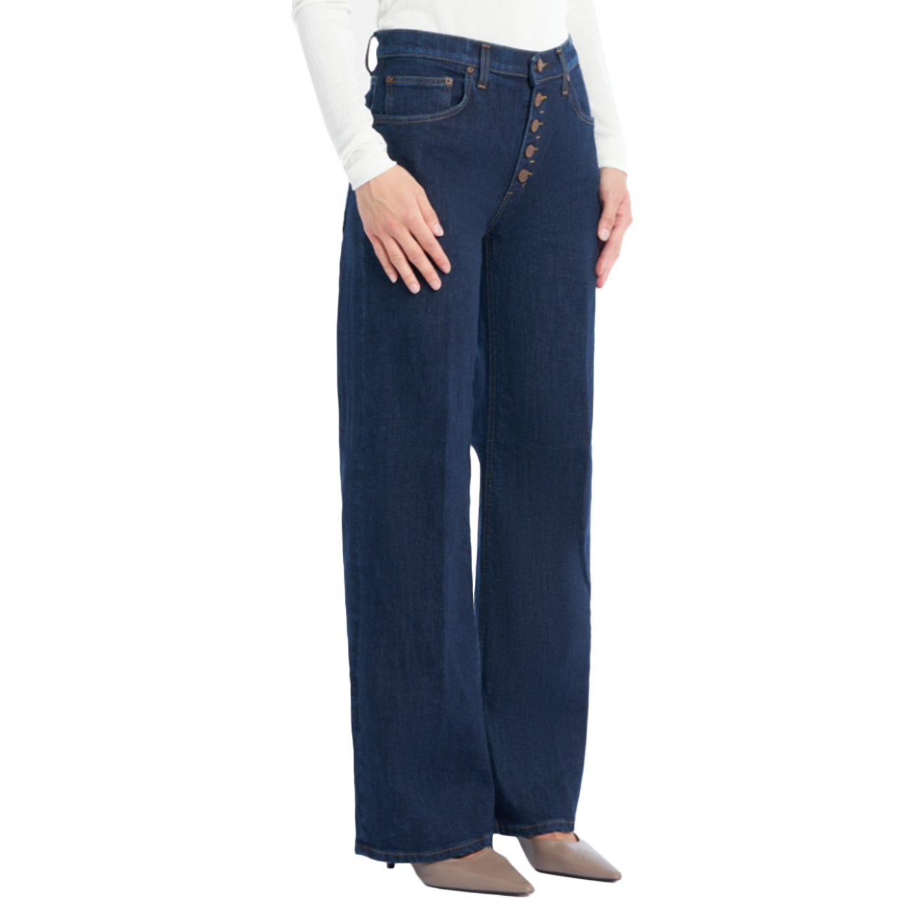 DONDUP Pantalone Jacklyn Bottone Gioiello DP427B-DS0257D-LH1-DD-W25 800 DENIM MEDIO 