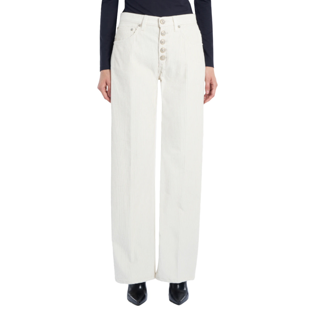 DONDUP Pantalone Jacklyn Bottone Gioiello In Velluto A Costa DP427B-VS0031D-XXX-DD-W25 017 panna 