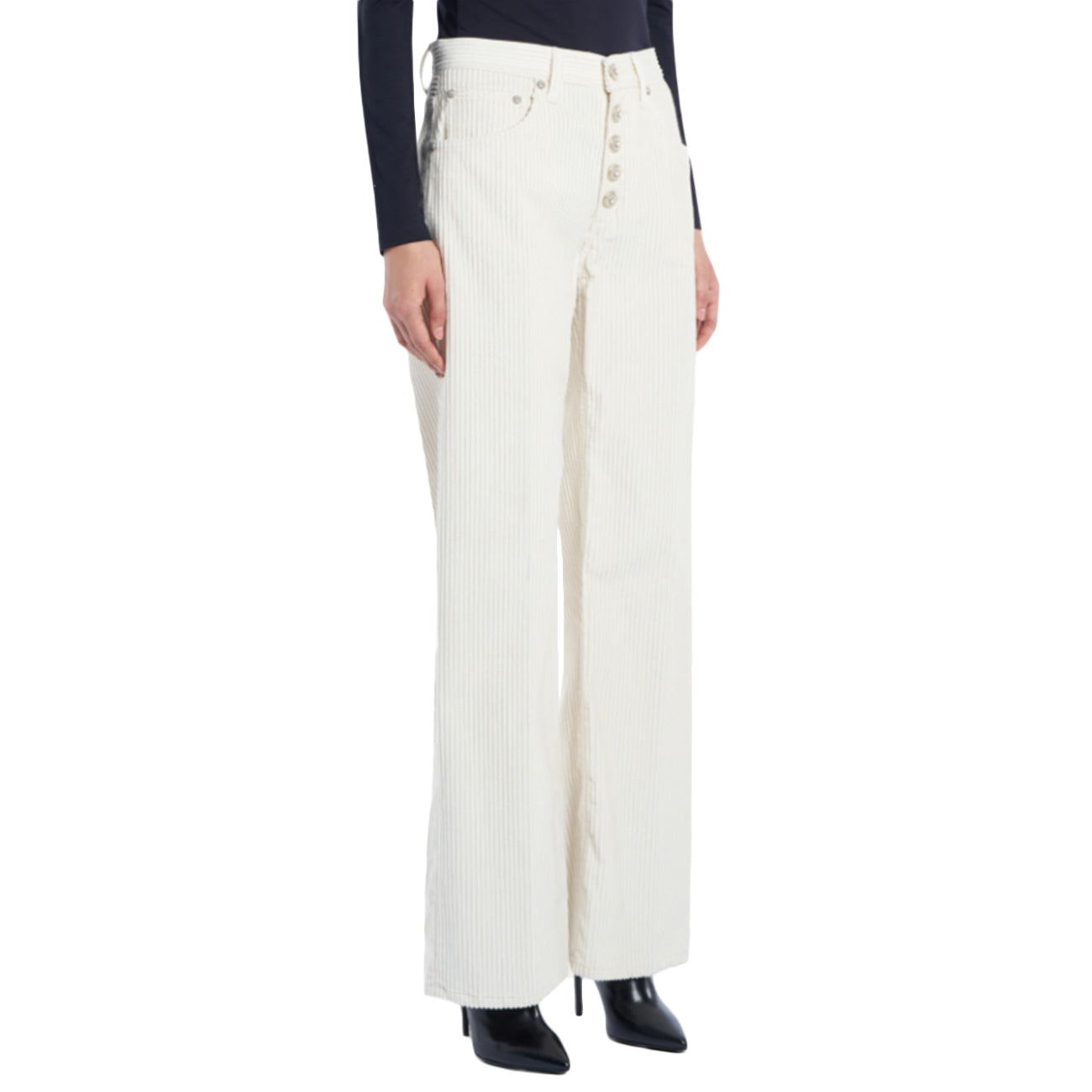 DONDUP Pantalone Jacklyn Bottone Gioiello In Velluto A Costa DP427B-VS0031D-XXX-DD-W25 017 panna 