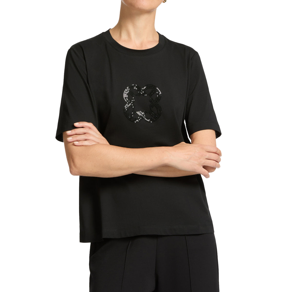 ELENA MIRO' T-Shirt Relaxed Fit Con Ricamo Monogram G270Z000407N 033 NERO 