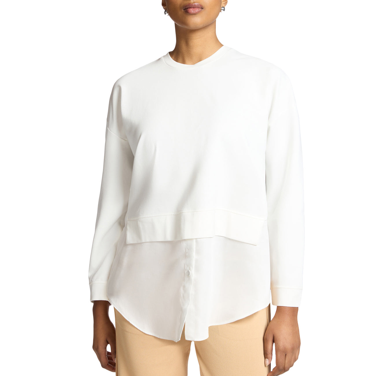 ELENA MIRO' Felpa Effetto Layering G883Z000537N 011 OFF WHITE 
