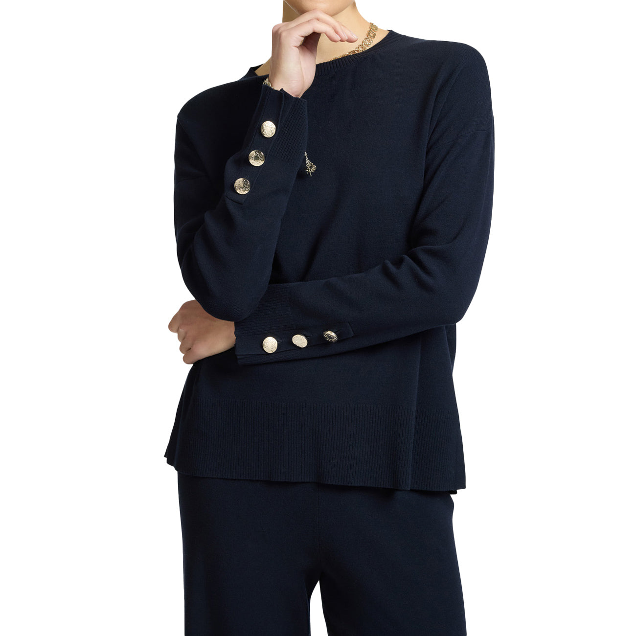 ELENA MIRO' Maglia Con Bottoni Ai Polsi M419Z000546N 034 DARK BLUE 