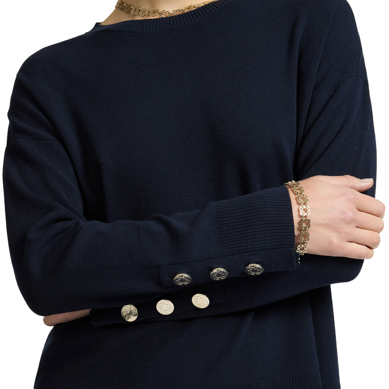 ELENA MIRO' Maglia Con Bottoni Ai Polsi M419Z000546N 034 DARK BLUE 