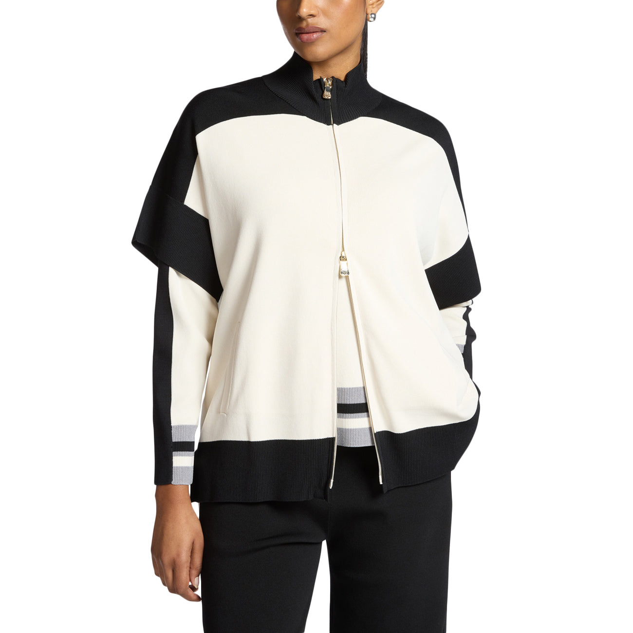ELENA MIRO' Cardigan Maniche Corte Misto Viscosa S606Z000010N 0A1 JUTA/NERO 